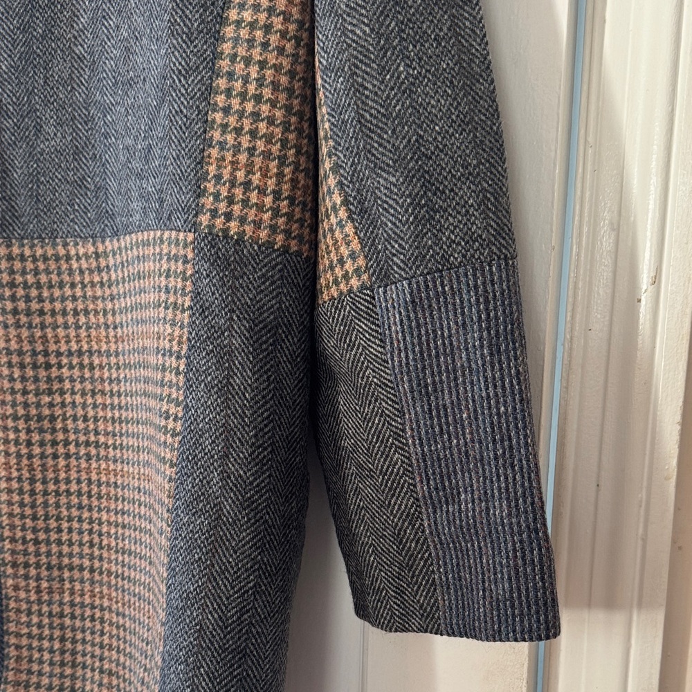VTG International Scene Women's Brown Gray Patchwork Wool Blazer Jacket 13/14 - Picture 11 of 14